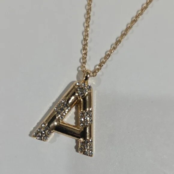 Gold “A” Initial Pendant Necklace w/ Rhinestone Accent – Elegant Letter Jewelry - Picture 8 of 9